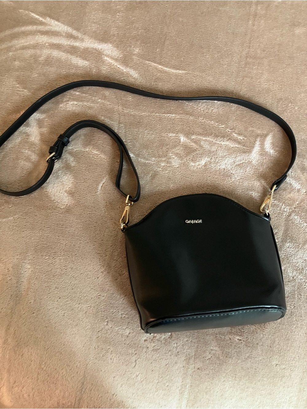 Garage Black Crossbody Purse with Gold Hardware